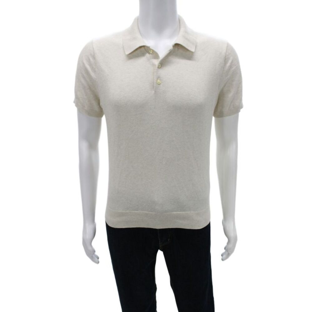 J Crew Mens Classic Collared Short Sleeve Cotton Polo Beige Button Size S